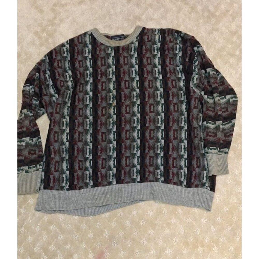 Vintage Private Club Sweater Mens 2X XXL Coogi Style Textured Knit Stripe 90s